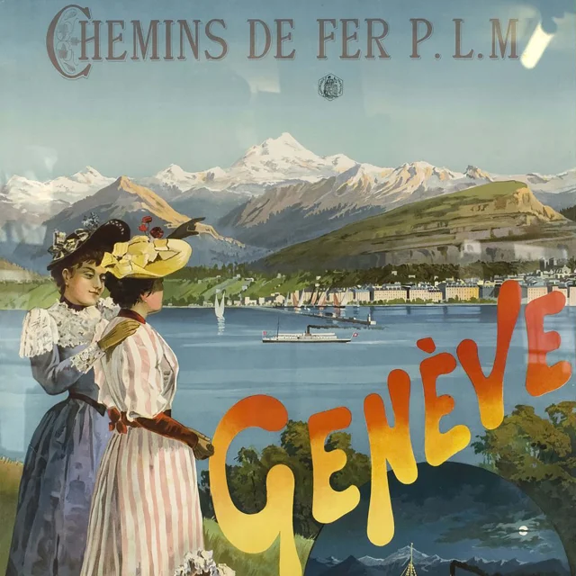 Geneve Chemins De Fer Plm Affiche Touristique Lithographie 1894